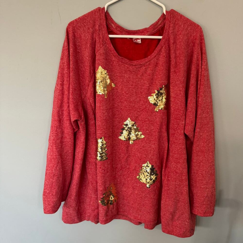 Holiday Time Pullover Sweater Gold Sequin Christmas Trees Women's Size 3X /24-26